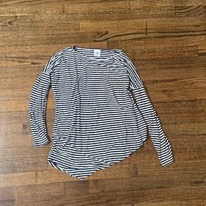 Navy blue and white striped top, size: M